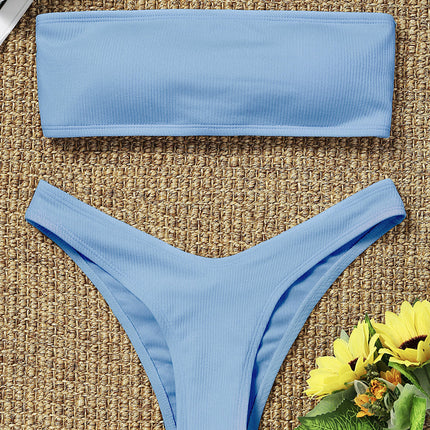 Manufacturers Spot European And American Bikini Swimsuits Tube Top Solid Color Sexy Leaky Back Bikini Split Foreign Trade Swimwear Women