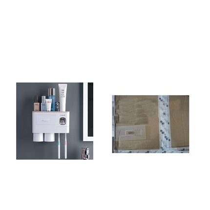 Non-marking Hanging Magnetic Toothbrush Holder Single Drawer Storage Rack With Toothpaste Squeezer Toiletry Set