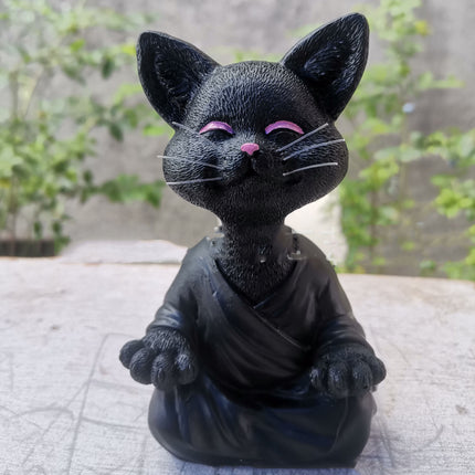 Whimsical Black Buddha Cat Figurine Meditation Yoga Collectible Happy Cat Decor Home Garden Decoration Garden Ornament
