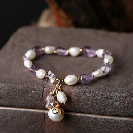 Original Natural Freshwater Pearl Shaped Amethyst Bracelet