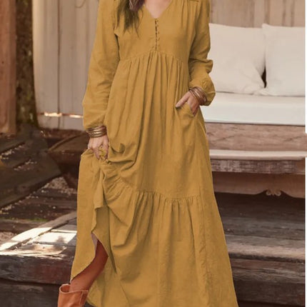 Retro Casual Long-sleeved Dress With Big Swing Dress