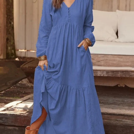 Retro Casual Long-sleeved Dress With Big Swing Dress