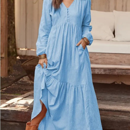 Retro Casual Long-sleeved Dress With Big Swing Dress