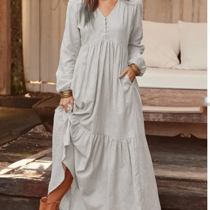 Retro Casual Long-sleeved Dress With Big Swing Dress
