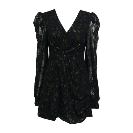 Sexy Waistband Hip Dress With Pleated Puff Sleeves