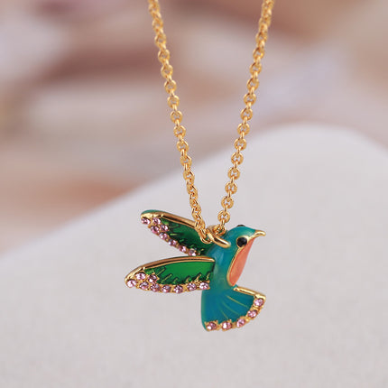 Colorful Diamond Three-dimensional Hummingbird Pendant