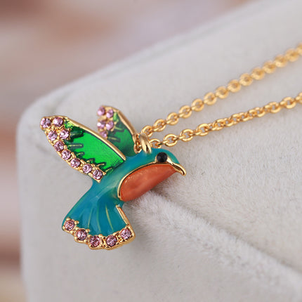 Colorful Diamond Three-dimensional Hummingbird Pendant