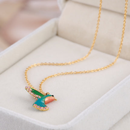 Colorful Diamond Three-dimensional Hummingbird Pendant