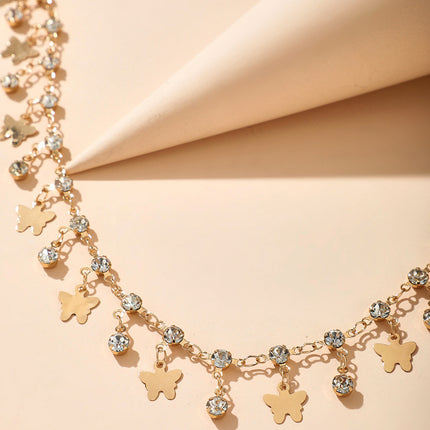 Creative Rhinestone Butterfly Tassel Anklet