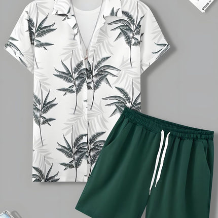 Black And White Striped Hawaiian Men's Shirt Set