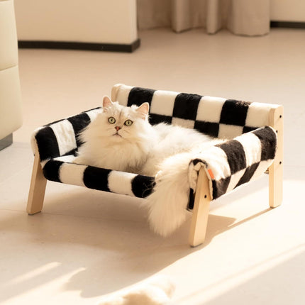 MEWOOFUN Raised Cat Bed With Wooden Legs - Sturdy Cat Sofa Holds 15kg, 56x45cm Soft Checkerboard Couch With Removable Washable Cover For Indoor Cats & Kittens