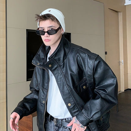 Men's Lychee Leather Retro Motorcycle Leather Jacket