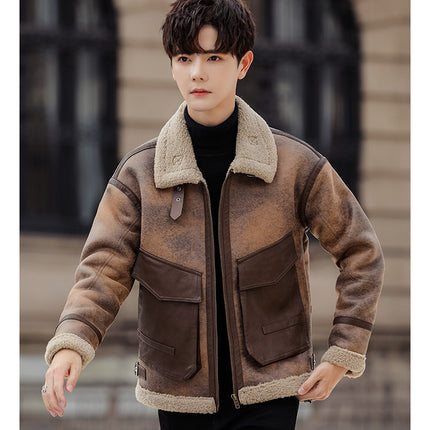 Leather And Fur Casual Coat For Men