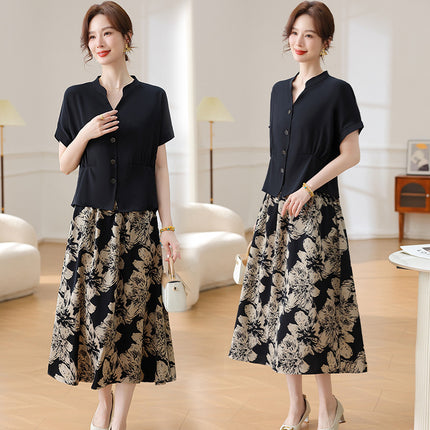 Short Sleeve Shirt Skirt Two-piece Set