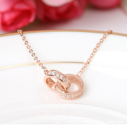 Necklace Double Ring Rose Gold Clavicle Chain