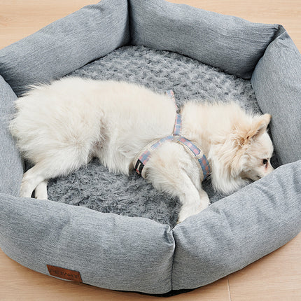 Rose Velvet Hexagonal Dog Bed For Small Medium Large Dogs,Durable Calming Down Dog Sofa,Soft Sleeping Fluffy Fur Plush Dog Couch
