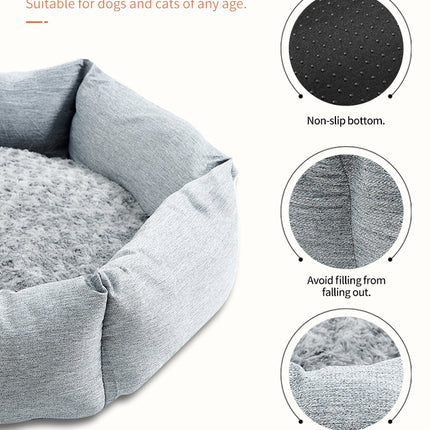 Rose Velvet Hexagonal Dog Bed For Small Medium Large Dogs,Durable Calming Down Dog Sofa,Soft Sleeping Fluffy Fur Plush Dog Couch