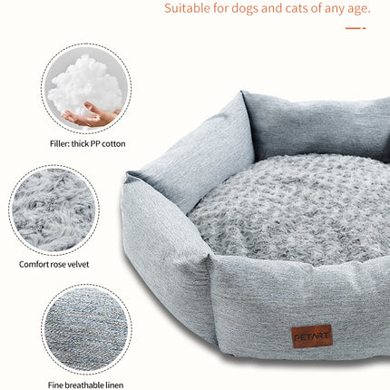 Rose Velvet Hexagonal Dog Bed For Small Medium Large Dogs,Durable Calming Down Dog Sofa,Soft Sleeping Fluffy Fur Plush Dog Couch