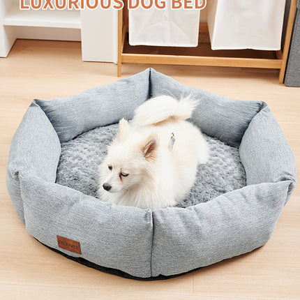 Rose Velvet Hexagonal Dog Bed For Small Medium Large Dogs,Durable Calming Down Dog Sofa,Soft Sleeping Fluffy Fur Plush Dog Couch