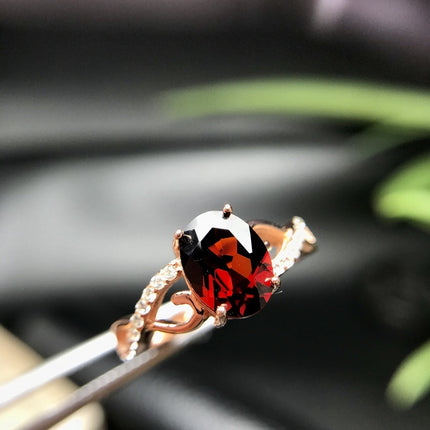 925 Silver Inlaid Natural Garnet Ring