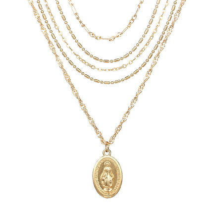 Elliptical Pendant Wild Clavicle Chain Five-Layer Women's Necklace