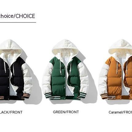 Thickened Down Cotton Jacket With Hood And Two Fake Pieces