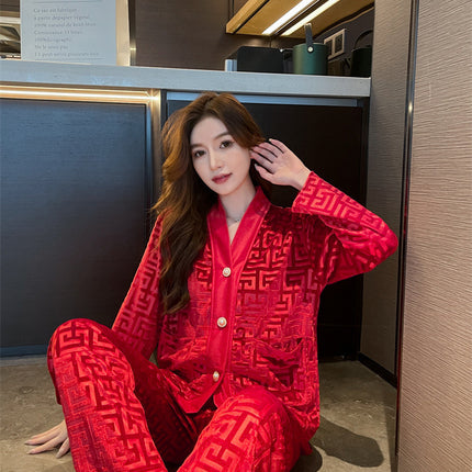 New Gold Velvet Pajamas Women's Suit