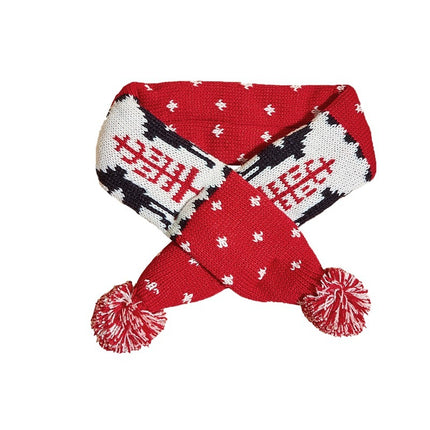 Christmas Pet Scarf Contrast Color Striped Red Snowflake Fur Ball Warm And Comfortable