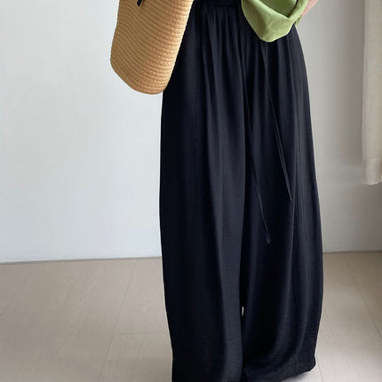 Thin Drawstring Elastic Waist Comfortable Breathable Casual Wide-leg Pants For Women