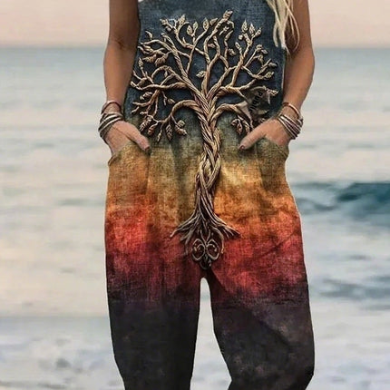 Strap Positioning Printed Jumpsuit Women's Clothing