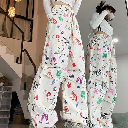 High Waist Slimming Graffiti Full Printed Overalls