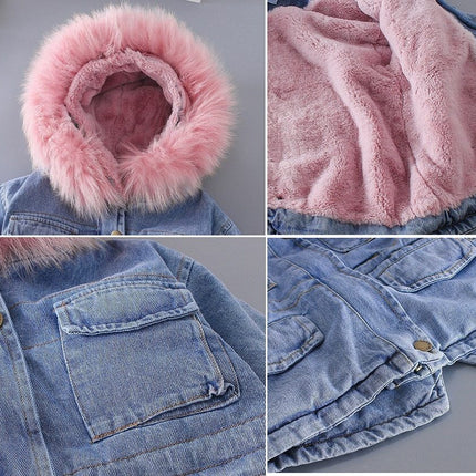 Girls' denim plus velvet jacket autumn and winter