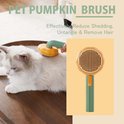 Pumpkin Self Cleaning Slicker Comb For Dog Cat Puppy Rabbit, Grooming Brush Tool Gently Removes Loose Undercoat Tangled Hair
