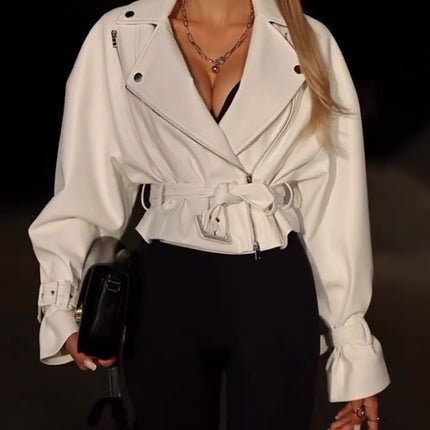 Solid Color Leather Cropped Jacket