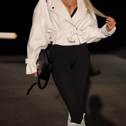 Solid Color Leather Cropped Jacket