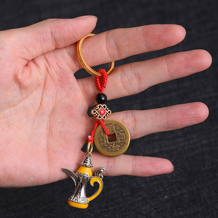 Brass Creative Fortune Cat Keychain Copper Wire Pendant
