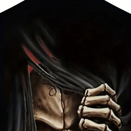 Men's 3D Skull Printed T-shirt - Casual Short Sleeve, Summer Outdoor, Stretch Polyester Blended, Machine Washable