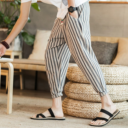 Chinese Style New Cotton And Linen Large Size Casual Youth Feet Japanese Men's Pants