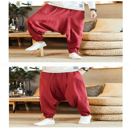 Linen Pants Men's Retro Plus Size Drop Harem Pants