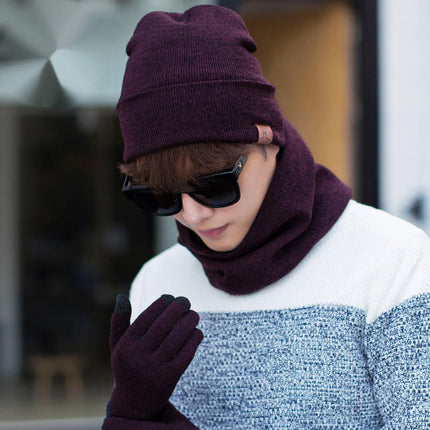 Three-piece velvet padded hat, scarf and gloves