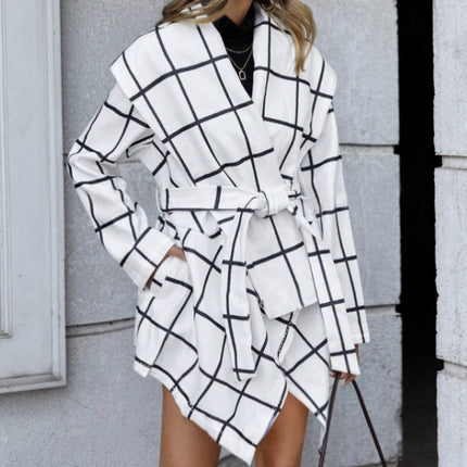 Ladies' Open Collar, Waist Cinching, Lace Up Fashionable Trench Coat Jacket