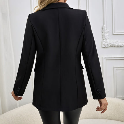 Ladies' Fashionable Commuting Solid Color Lapel Button Long Sleeved Suit Jacket