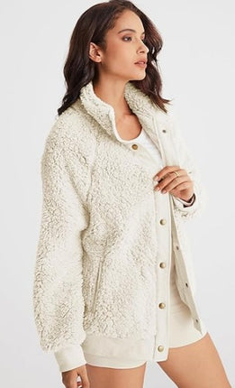Winter Long Sleeve Button Sherpa Jacket Coat Pockets