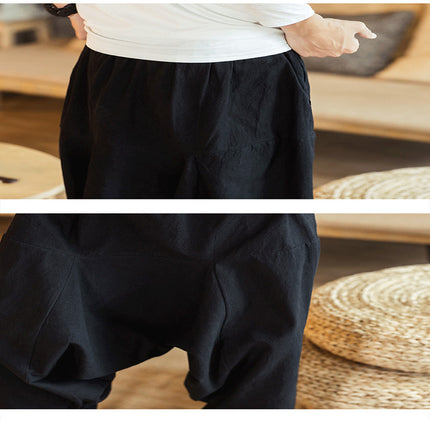 Linen Pants Men's Retro Plus Size Drop Harem Pants