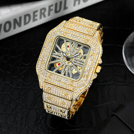Square Special-interest Design Hollow Full Diamond Quartz Watch