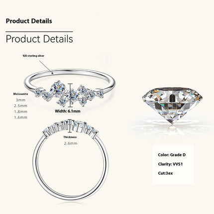 Moissanite Ring Women's Starry Sterling Silver