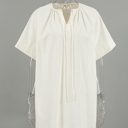 Women's Fashionable Elegant Cotton And Linen V-neck Lace-up Dress