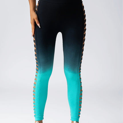 Women's High-Waisted Gradient Yoga Pants, Cutout Leggings, Booty Lifting, Athletic Long Tights For Fitness Workout, Breathable Sportswear