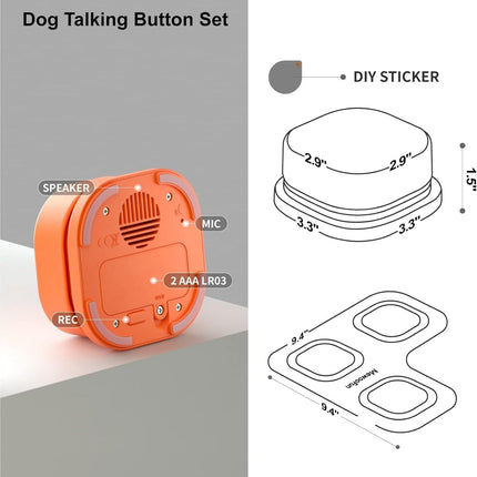 MEWOOFUN Dog Talking Buttons Set - 3 Recordable Communication Buttons With