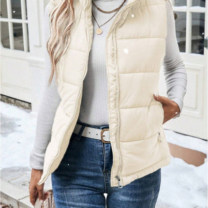 Women's Casual Zipper Closure Stand Collar Padded Padded Puffer Vest